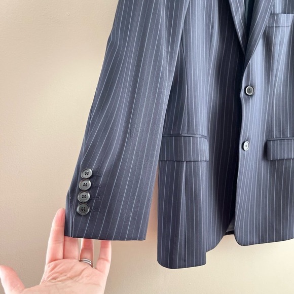 HUGO BOSS Bertolucci/Cinema Suit‎ Jacket Navy Blue Chalk Stripe Virgin Wool, 38R - Picture 7 of 13